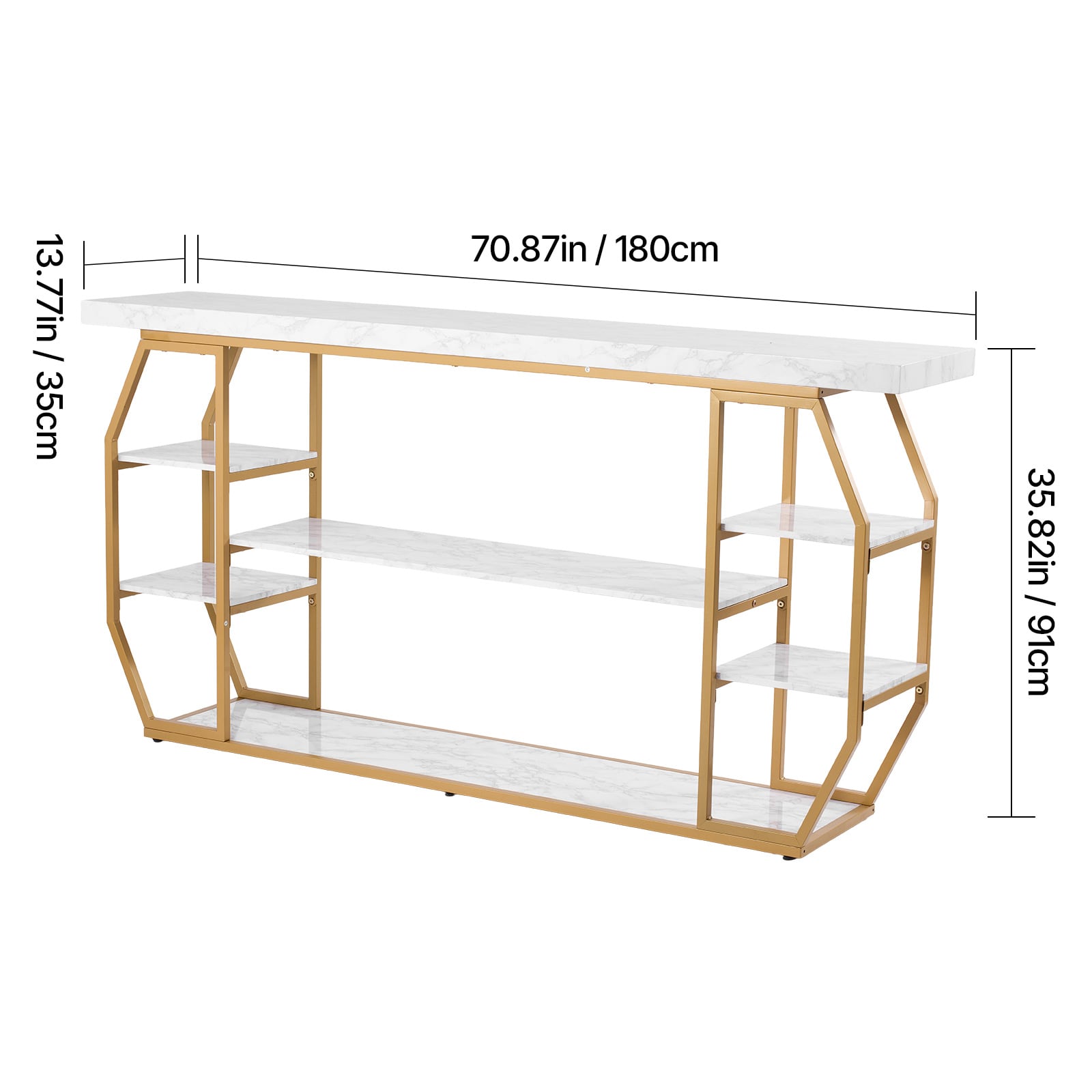 3 Tiers Marble Console Table Modern Golden Geometric Large Console Table_voghion.com